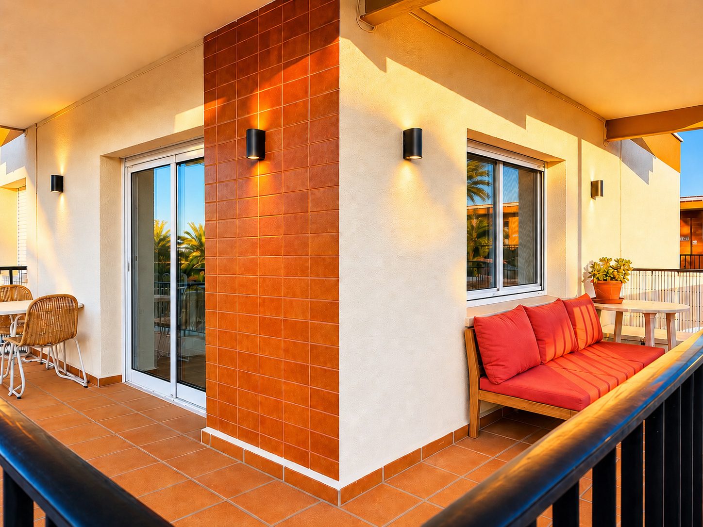 Balcón en esquina con el sol de la tarde — Apartment Denia